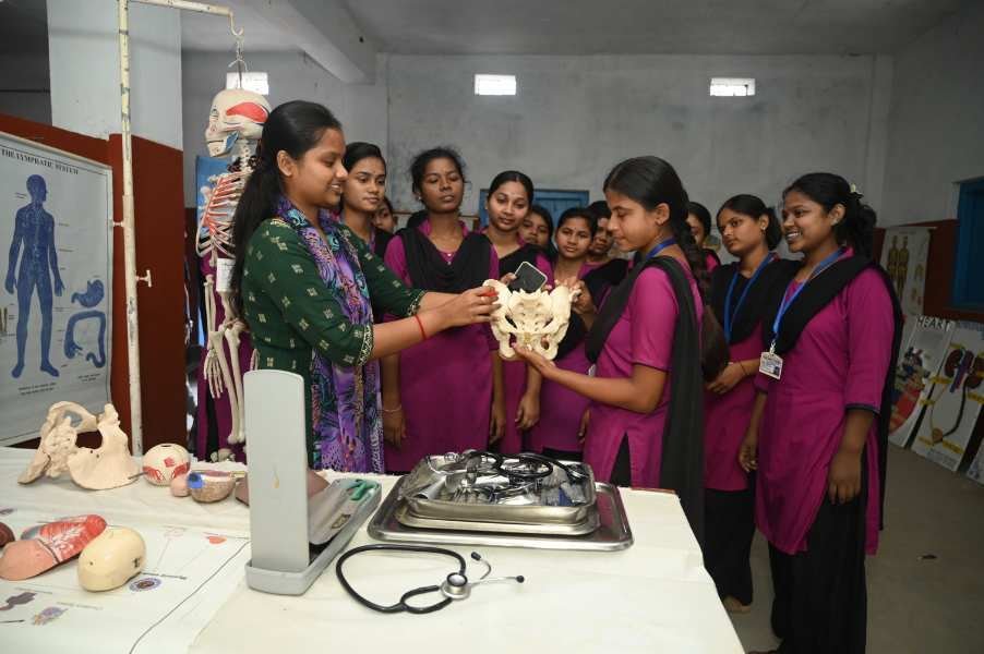 Students learning nursing practical skills
